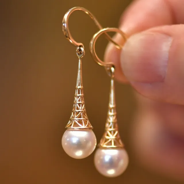 Pendientes vintage de perla dorada