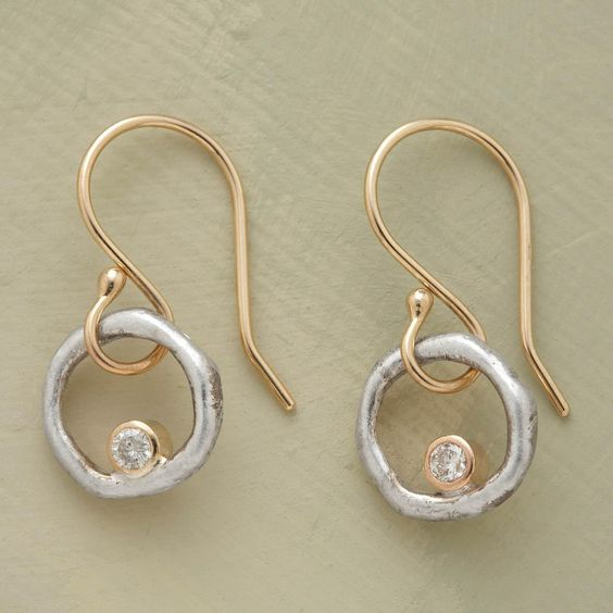 Pendientes vintage de oro y plata con circonitas