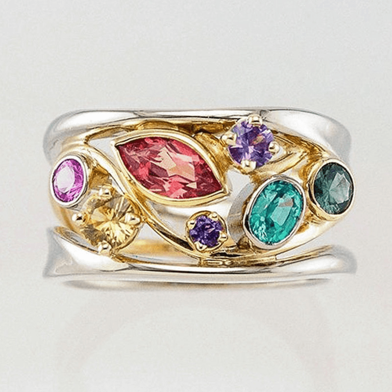 Anillo vintage de oro y plata con circonitas de colores
